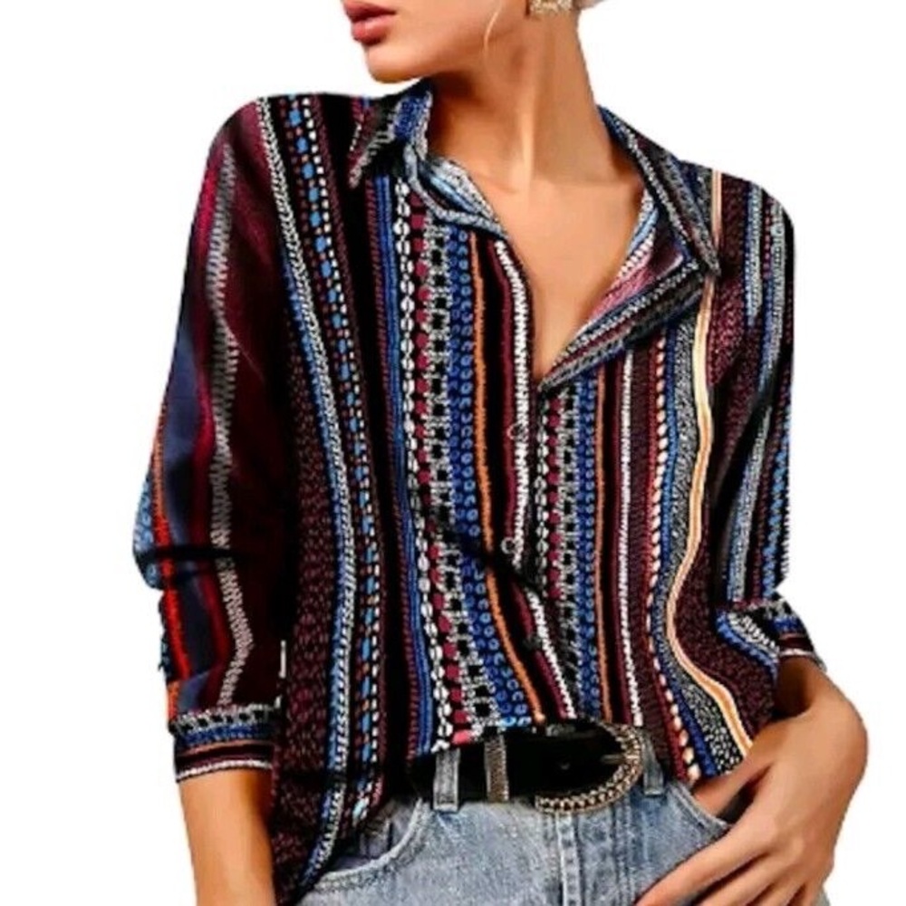 Multicolor Long Sleeve Buttoned Blouse